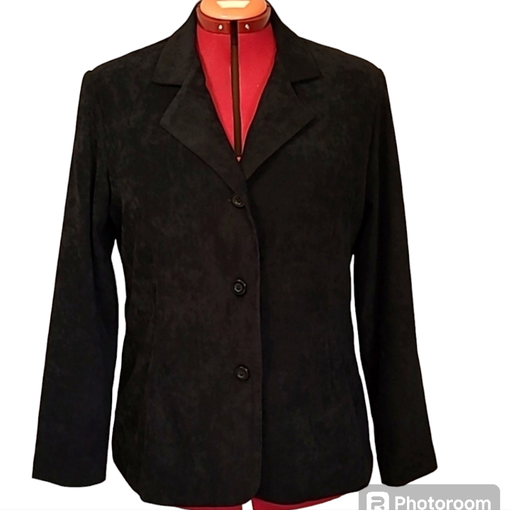 Laurel Faux Suede Blazer Black Lined Dark Academia Quiet Luxury